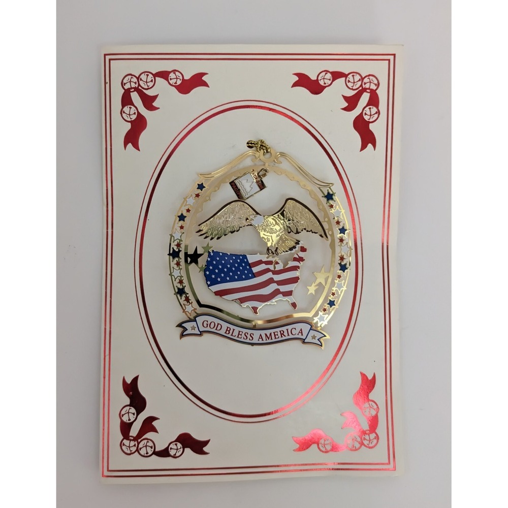 God Bless America Ornament Eagle American Flag Jackson Pacific 24K Gold Brass